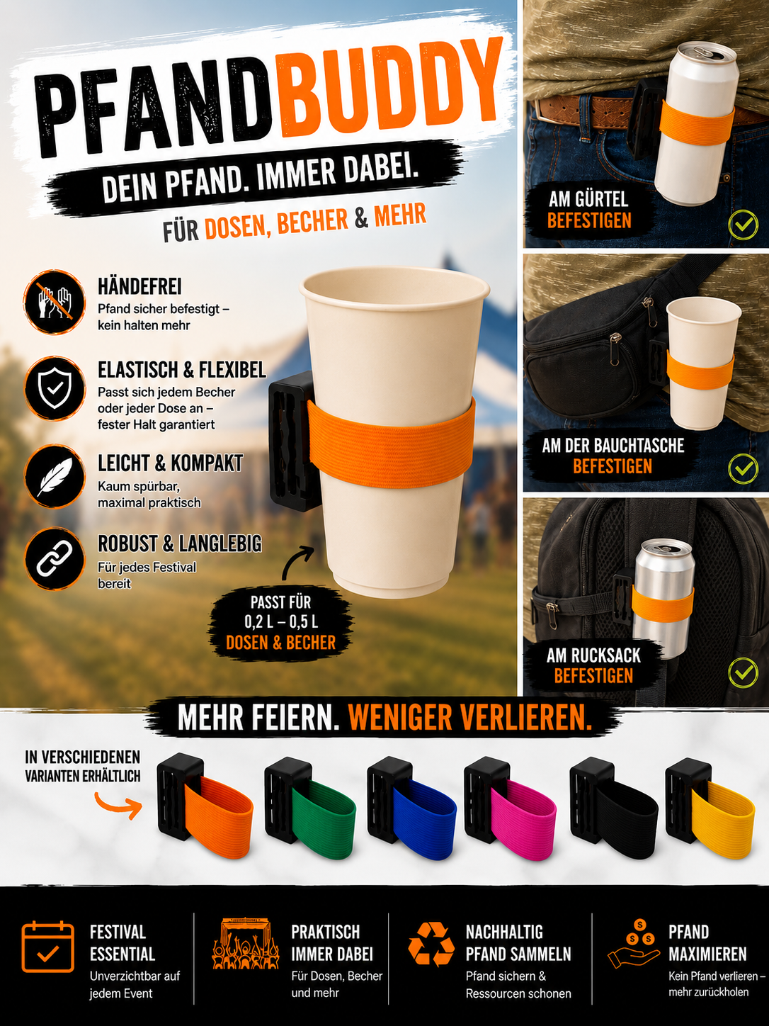 PFANDBUDDY – Der praktische Pfandhalter für Festivals, Konzerte & Events